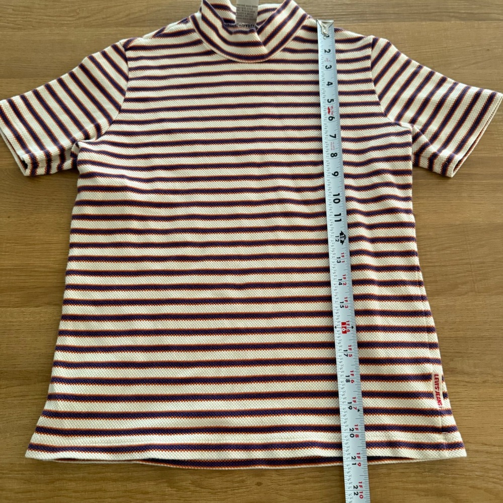 Levis Jeans for Women Vintage Mock Neck Striped Short Sleeve Top Orange Purple M - Picture 5 of 8